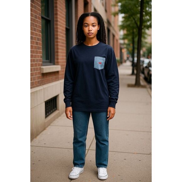 Southern Marsh Size M Long Sleeve T-shirt Pocket Front Unisex Blue Cotton - Picture 1 of 7